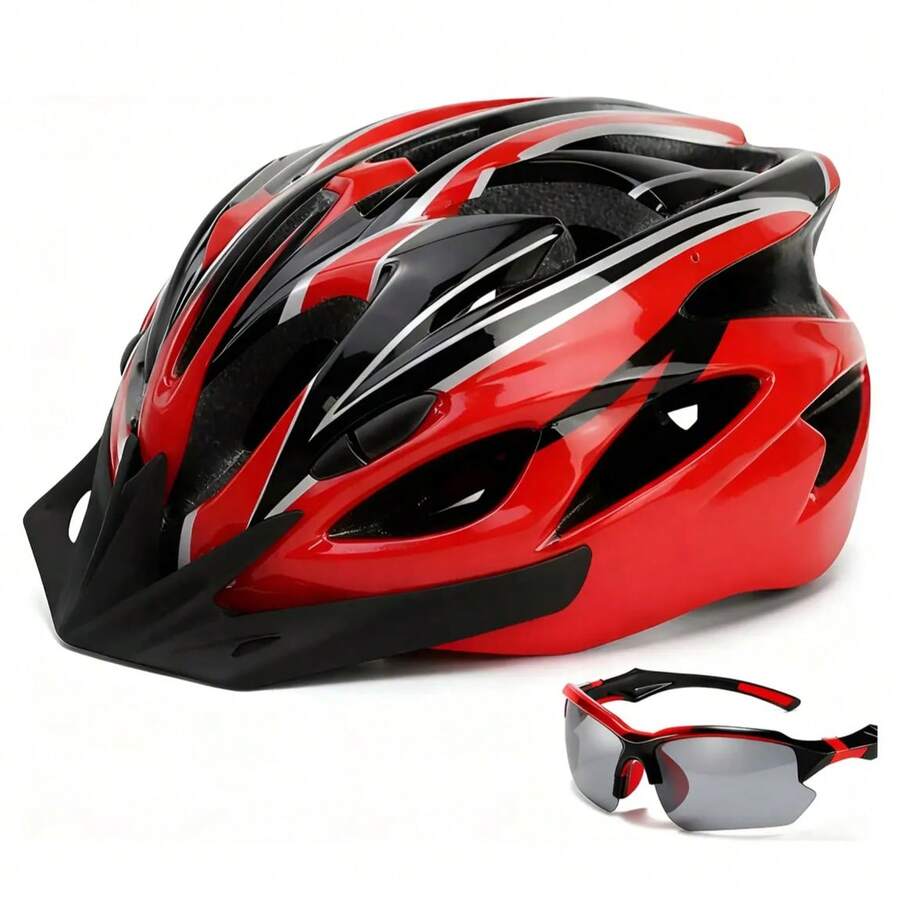 Casco De Bicicleta Adulto Ciclismo Casco+gafas Talla For Head Size (52-58cm) - Rojo - Ver 1