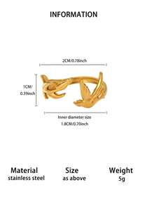 1Pc Dainty Swallow Bird & Leaf Rings For Women, Open Adjustable Stainless Steel Ring, Gold Ring, Nature Inspired Design Jewelry For Women, Birthday Gift, Fashion Accessories For Her - Multicolor - View 10