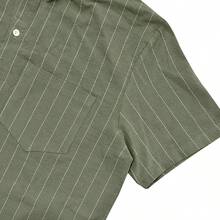 1pc Men's Summer Casual Striped Shirt, Green Linen Blend Short Sleeve Button-Down Shirt, Suitable For Summer Beach Vacation, Daily Commute And Weekend Street Wear, Men's Versatile Striped Shirt, Essential Fashion Item For Men, Practical Gift For Men - Army Green - View 5