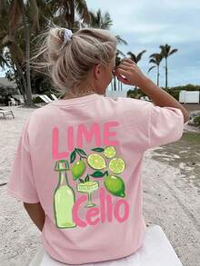 Camiseta gráfica de verano para mujer, parte superior casual para primavera, vacaciones, playa, campo, viajes en rosa - Rosa - Ver 6