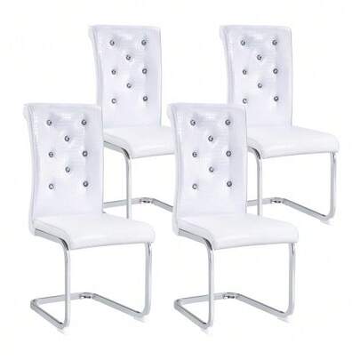 Retro Alligator Skin Upholstered Dining Chairs, With Crystal Buckle Design And Faux Leather Design, Adding A Touch Of Elegance And Mystery To The Dining Area, Galvanized Metal Legs
