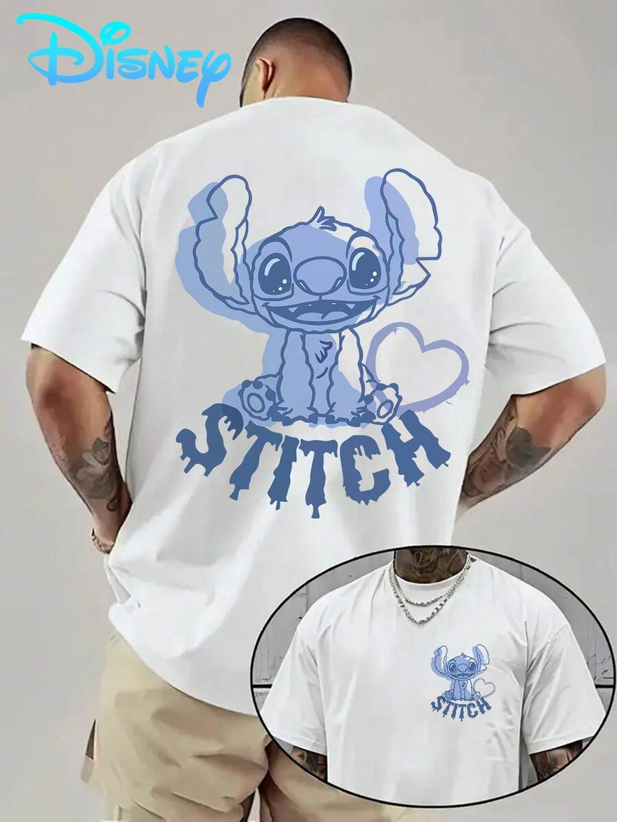 Disney Stitch Cartoon Men'S T-Shirt - Stylish And Fun Design For Men, Breathable And Lightweight, White Casual Short-Sleeve T-Shirt, Perfect For Sports, Travel, And Parties - An Ideal Gift For Disney Fans, For Disney T-Shirt, Party Attire - trắng - Xem 1