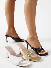 2025 Women's Fashionable Patent Leather High Heel Sandals, Outdoor Party & Beach Style High Heels - Black - View 8