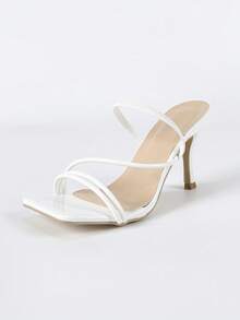 Women's White Square Toe Stiletto High Heel Sandals, Sexy Party Fashion Minimalist Comfortable High Heels, Increase Height And Leg Length - White - View 6