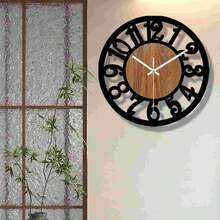 AUOKmall 黑色木纹静音挂钟，不对称镂空设计，现代简约风格，适用于客厅、门厅、卧室、厨房、餐厅、办公室、咖啡厅、庭院、走廊等场所，无需电池 - 15.8 英寸 - 查看 6