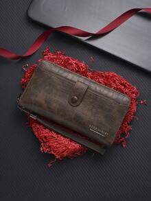 SHABILI 1 pieza Cartera de gran capacidad con cremallera de cuero de PU de unicolor, bolso de embrague de negocios, monedero para teléfono para hombres, para ir al trabajo y uso diario - Caqui - Ver 8