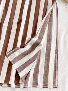Vestido largo con corte evasé, estampado de rayas verdes y blancas, con diseño de tirantes al cuello y espalda descubierta, con cintura anudada, para vacaciones en una isla tropical - Caqui - Ver 4