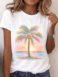 Women's Solid Color T-Shirt, Round Neck And Short Sleeves, For Everyday Use And Minimalist Style - White 2 - View 4