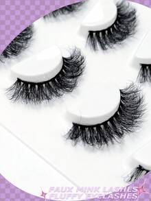Asiteo 4 Pairs Natural Long 3D Faux Mink Lashes, Thick Handmade Reusable Eyelashes - Black - View 5