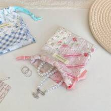 Ins-Style Floral Checkered Patchwork Drawstring Pouch, A Portable Storage Bag For Girls' Jewelry And Cosmetics - Multicolor - View 2