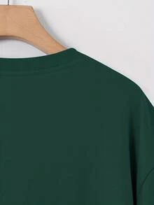 Summer TopsStylish T-Shirt Featuring An Adorable Bear Design, Relaxed Fit With Short Sleeves, Perfect For Everyday Wear, Door Activities, And Shopping - 深綠色 - 查看 3