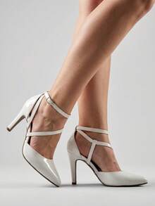 RE&TON Women's Pointed Toe Pump With 9cm Heel And Comfort Insole SC2 - 白色清漆 - 查看 1