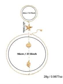 1 chiếc dây chuyền đeo thân hình sao biển, vỏ sò, ngọc trai kiểu dáng nghỉ dưỡng, thích hợp cho trang phục đi biển mùa hè, trang sức cá nhân hóa - Vàng - Xem 4