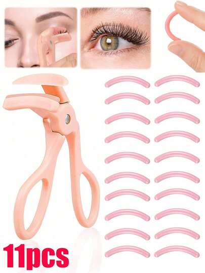 11pcs Portable Eyelash Curler Set, Soft Silicone Replacement Pads, Bionic Eyelash Shaping, Beauty Makeup Eyelash Curler, Essential Household Tool, 5 Seconds To Create Perfect Curled Lashes, Suitable For Travel And Home Use, Eyelash Curler (11/1pc)