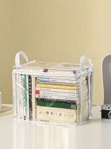 1pc Transparent Foldable Book Storage Box, Student Classroom Storage Box, Book Storage Box, Transparent Home Organizer Box, Book Storage Box - White - View 8