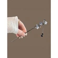 1pc Retro Chinese Style Wooden Hair Stick, Elegant Bun Accessory, Traditional Hanfu Hair Clip, New Chinese Hairpin Hair Decoration, Bun Extension, Hair Bun Maker, Bun Hair Piece, Hair Styling Pins, Pins For Hair, Bobby Pins, Hair Accessories, Head Accessories - 三墨花流蘇髮簪 - 查看 2