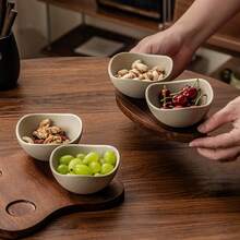 1 Set Piring Snack Keramik Rustic dengan Baki Kayu Rosewood, Piring Serbaguna 2/3/4 Kompartemen untuk Buah Kering dan Kacang, Piring Pembatas Kreatif untuk Menyajikan Buah Iris, Cocok untuk Rumah, Restoran, Pesta - Tembikar+coklat - View 4