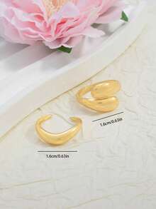 1 Set de 2 piezas de anillos con formas geométricas minimalistas y elegantes, adecuados para uso diario y fiestas - Dorado - Ver 5