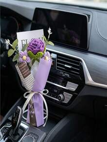 Set 1 buchet de flori țesute manual, include material textil și trandafiri țesute, lalele, flori de lavandă, potrivit ca și cadou pentru mamă, prietenă, aniversare, Ziua Mamei, Ziua Îndrăgostiților, ziua de naștere sau decorațiune pentru casă - Multicolor - Vizualizare 6