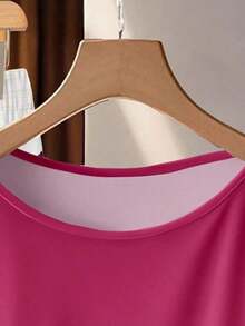 Conjunto de 2 piezas de camisa de manga corta con lazo lateral de unicolor y pantalones rectos sueltos con estampado de cara de sol para mujer - Multicolor 11 - Ver 2