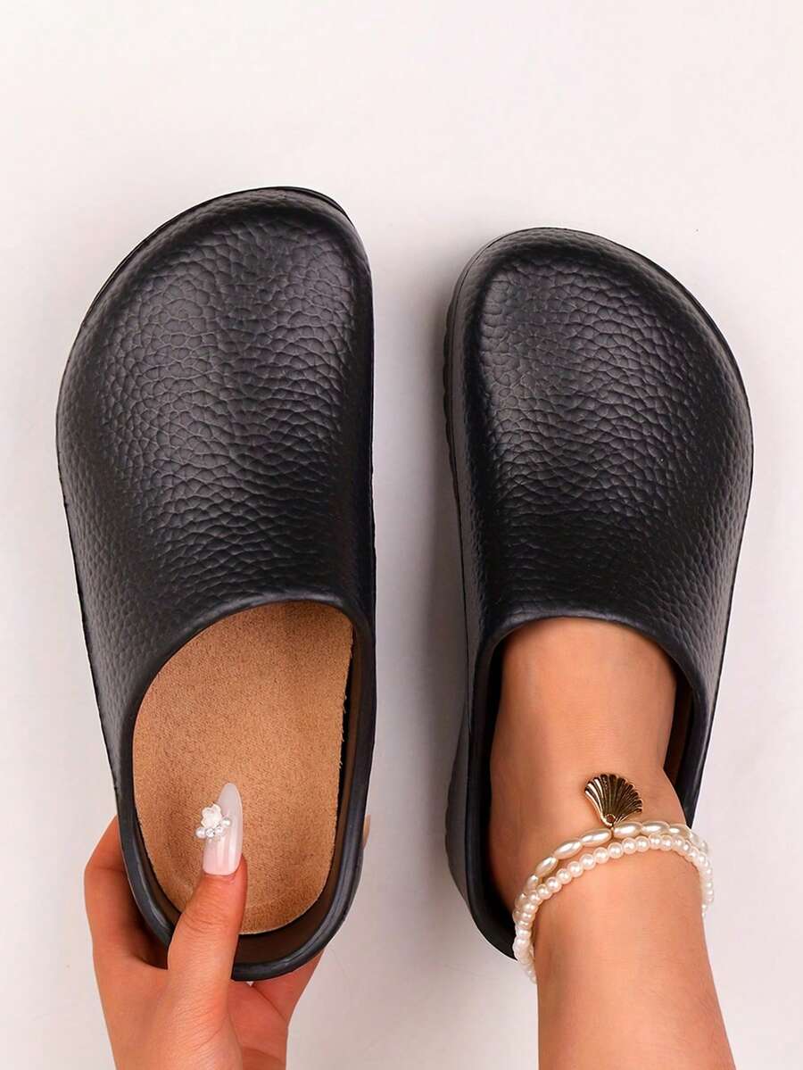Women's Solid Color Mules, Comfortable, Durable, Breathable, Easy To Clean, Casual Style, Suitable For Dining, Restaurant, Gardening, And Healthcare Services. - 黑色 - 查看 1
