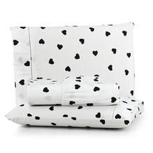 Premium Printed Fitted Sheet Set With Elastic + Pillowcases, 200 Thread Count, Single, Full, Queen And King Size, Hypoallergenic - 黑心 - 查看 1