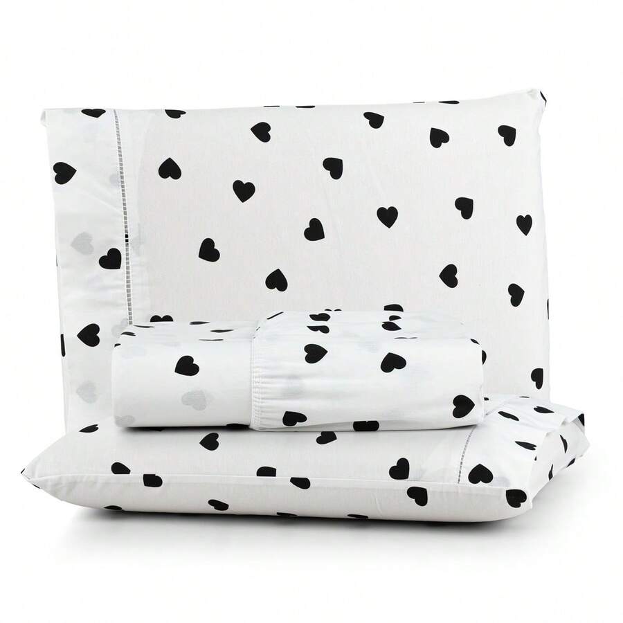 Premium Printed Fitted Sheet Set With Elastic + Pillowcases, 200 Thread Count, Single, Full, Queen And King Size, Hypoallergenic - 黑心 - 查看 1