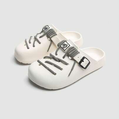 Jifffly 1 đôi dép lê thể thao nhẹ, chống trơn trượt, unisex, có dây buộc trang trí cá nhân hóa, đế EVA mềm mại, màu trắng, giảm sốc, kiểu dáng thấp cổ, thích hợp cho hoạt động ngoài trời.