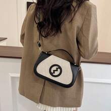 Túi đeo chéo nữ kiểu retro dệt và da PU, túi xách hai tông màu với logo dập nổi, túi đeo vai đa năng phù hợp cho công sở và sử dụng hàng ngày. - Nhiều màu - Xem 2