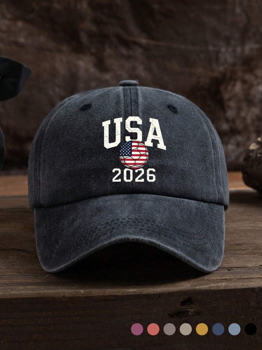 1pc Adjustable Outdoor Casual Fashion USA Football 2026 Printed Baseball Cap, Breathable Vintage Style, Suitable For Daily Wear, Spring/Summer,Beach,Holiday - E - View 1