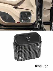 3pcs/2pcs/1pc Set A With Lid Rhinestone Car Trash Can, Leak-Proof Press-Type Trash Can & Car Door Clip, Leak-Proof Car Trash Can With 30 Included Trash Bags, Glossy Car Interior Storage Decorative Accessory - Style a - View 18