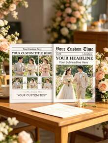 1件客製化婚禮報紙海報，個性化照片與文字印刷，Save The Date 婚禮通知，客製化婚禮禮物，客製化報紙，婚禮紀念品，訂婚新娘派對裝飾，婚禮裝飾，居家展示，特殊場合 - 彩色 - 查看 3