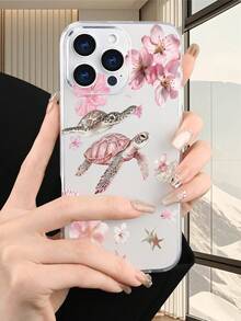 Capa de Telefone Transparente com Estampa de Tartaruga Oceânica Rosa e Sakura, Capa Criativa com Design de Animal Marinho Floral Compatível com iPhone 17, 16, 15, 14, 13, 12, 11 XS, XR, X7/8 Mini Plus Pro Max e Galaxy S26 Ultra/Plus/25/24/23/22/21/20, Presente de Aniversário/Feriado Perfeito para Ela - Transparente - Visão 5