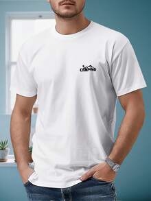 Herren T-Shirt 100% Baumwolle 180g, Rundhalsausschnitt Kurzarm mit Camping-Druck, weiches und atmungsaktives Gewebe, Regular Fit, Outdoor Casual Stil, ideal für Lässig, Ausflüge und warme Sommertage. - Weiss - Übersicht 1
