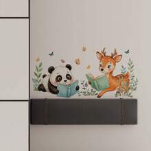 1PC Deer And Panda Wall Clings,Squirrel And Panda Wall Sticker,Self-Adhesive Reading Window Stickers For Glass, Animals Window Stickers Make Great Gifts.Suitable For Bedroom And Living Room, Dining Room, Study, Bathroom - A - View 2