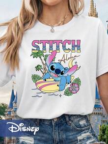 Disney Women's T-Shirt Vintage Disney Stitch Beach Summer Shirt - 白色 - 查看 1