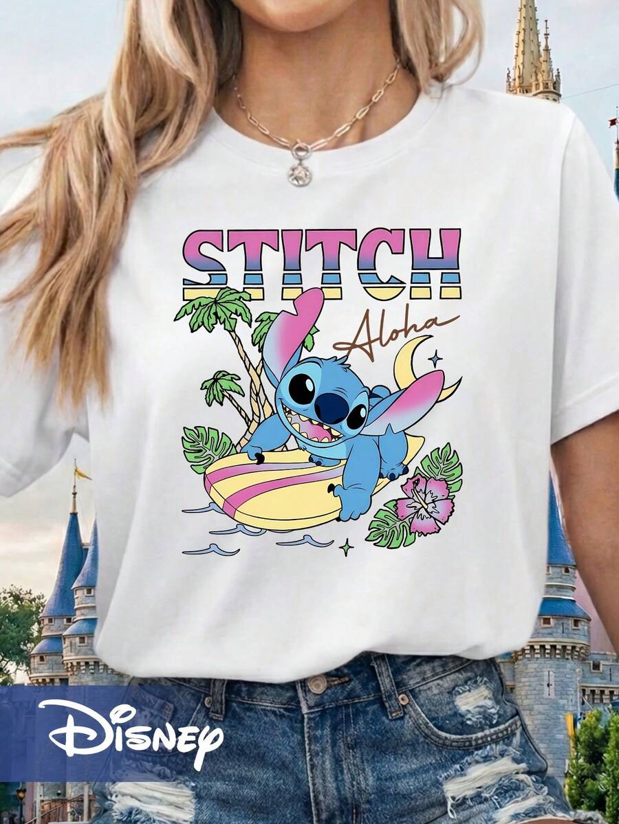 Disney Women's T-Shirt Vintage Disney Stitch Beach Summer Shirt - 白色 - 查看 1