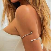 1 Piece Of European And American Minimalist And Personalized Design With An Open Arm Chain Fashion Armband, Gold Jewelry Plain Ring, Water Droplet Metal Arm Bracelet Suitable For Women's Daily Wear, Travel, Parties, Gatherings, Banquets, And Dancing - 彩色 - 查看 4