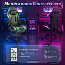 DEVOKO RGB LED Gaming Chair, Ergonomic Office Chair With Footrest, Remote Control, Height-Adjustable PC Gaming Chair, PU Leather, 150kg Load Capacity - Green - View 3