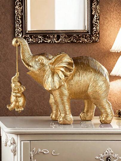 1pc Auspicious Elephant Figurine - Elegant Black And White Style, Resin Sculpture With Gold Accents, Modern Art Decor Piece Suitable For Bookshelves, Living Rooms, Offices And Cafes; Exquisite Home Decor; Symbolic Home Decor To Complement Interior Settings.