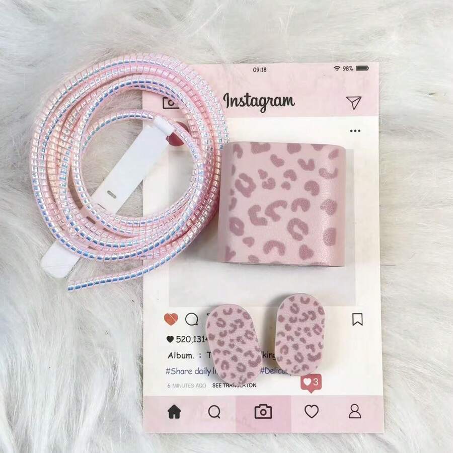 Funda protectora con textura de cuero, adecuada para el adaptador de carga rápida de las series Apple 14/13/16/15, funda protectora para cargador de 20W, anti-caída, anti-arañazos, anti-rotura, extiende la vida útil, reduce el desperdicio - Rosa - Ver 1