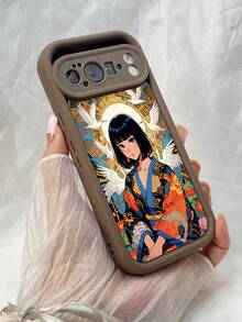 NR12 鶴を持ったアニメ少女,対応するPixel 10 9 8 Pro 9A 8A ケース、対応するiPhone17 16 15 14 13 12 11 Pro Max 7 8 16 15 14 Plus 16e 17e 17 Air ケース、フルカメラ保護ソフト TPU ケース、キャンディカラーエンジェルアイラダーマットシリコン肌に優しいタッチフォンケースカバー（女性＆女の子向け） - カーキ - チェックする 7