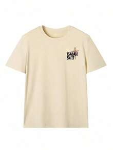 Camiseta Clásica de Verano para Mujer, Nueva, con Estampado de Letras y Cruz, Casual, Holgada, Versátil, Cuello Redondo, Beige, Manga Corta, Top Moderno para Uso Diario, Adecuada para el Verano - Albaricoque - Ver 3