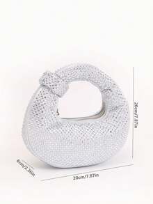Mini Hobo Bag In A Crescent Shape, Fully Covered In Rhinestones, Integrated Circular Handle With Bow, Zipper, Various Colors, Women's Party, Wedding, Birthday Gift - Apricot - View 2