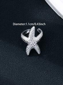 1pc Ocean Theme Starfish Ear Cuff For Women, Marine Life Starfish Clip-On Earrings Suitable For Beach Vacation Wear, Vacation Jewelry Accessories - Silver - View 3