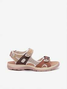 Bequeme sportliche Damensandalen aus Naturleder mit dreifachem Klettverschluss, leicht für Sommer und aktive Tage, Averine Braun - Braun - Übersicht 7