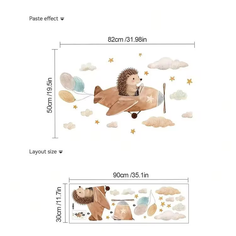 1pc Cartoon Hand-Drawn Koala & Airplane Wall Sticker, Cute Animal Decal, Suitable For Children's Room, Bedroom, Nursery, Kindergarten, Living Room Background Wall Decoration, Party Background Self-Adhesive Sticker - Multicolor - View 8