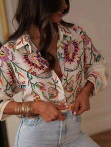Women's Colorful Embroidered Long Sleeve Casual Slim Fit Polyester Blouse Vacation - Multicolor - View 5