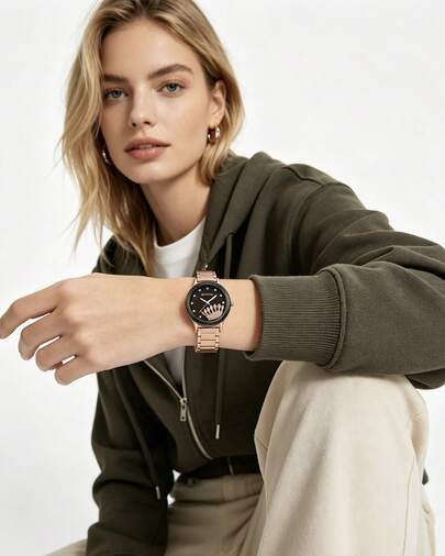 Juicy Couture Women's Quartz Watch, Stainless Steel Crystal-Embedded Strap Wristwatch