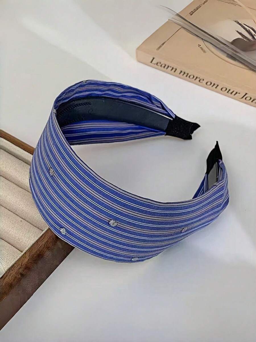 1 chiếc băng đô sọc xanh thanh lịch, phụ kiện cài tóc bằng vải đính đá lấp lánh, thoải mái, không trơn trượt, phù hợp cho công sở và sử dụng hàng ngày, du lịch, sinh nhật. - Nhiều màu - Xem 1